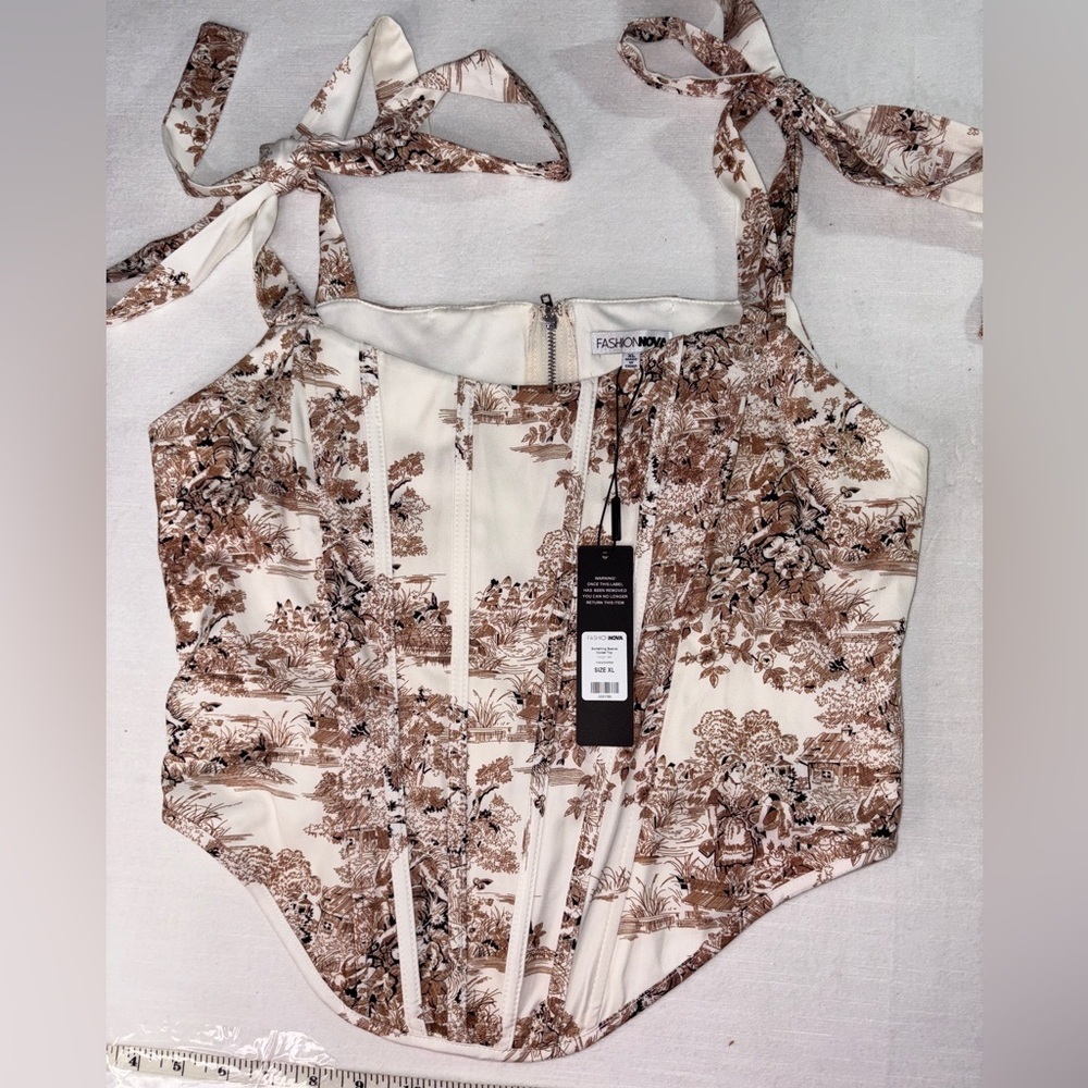 Fashion Nova Cream and Brown Floral Blouse